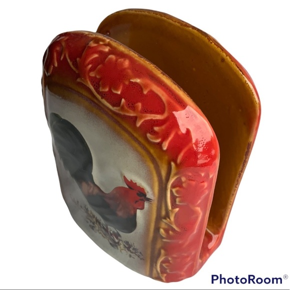 Farmhouse Rooster Ceramic Napkin Holder Glazed Hand Painted Ceramic Multicolor - Picture 3 of 13
